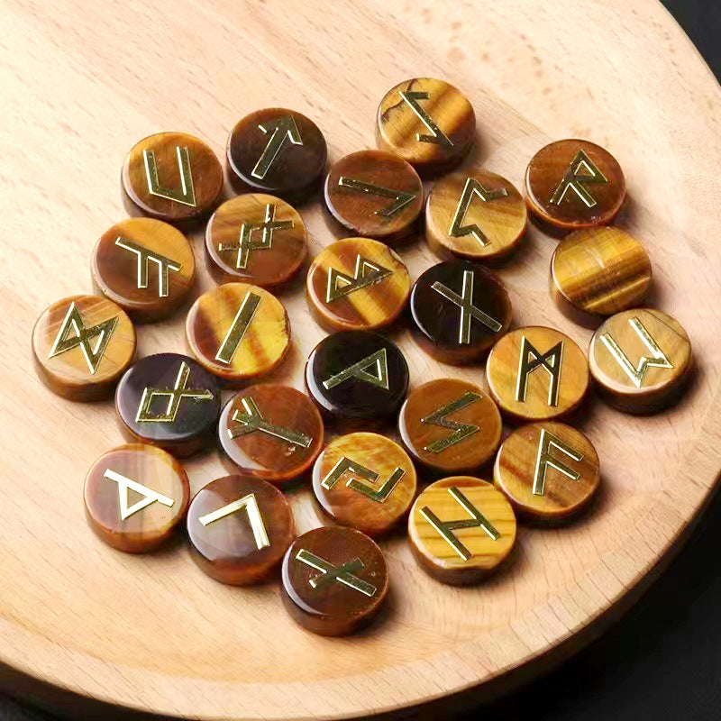 1662-25 pieces per pack Runes natural crystal agate rune letter disc set Nordic Germanic