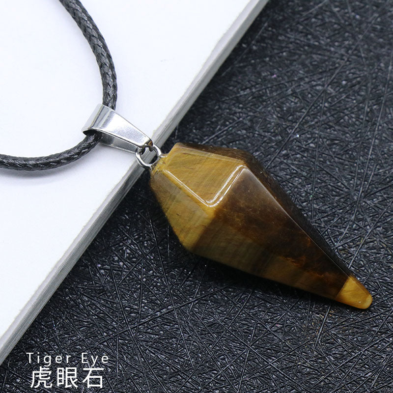 748-Natural Crystal Pendant Hexagonal Prism Conical Six-Sided Rhombus Pendulum