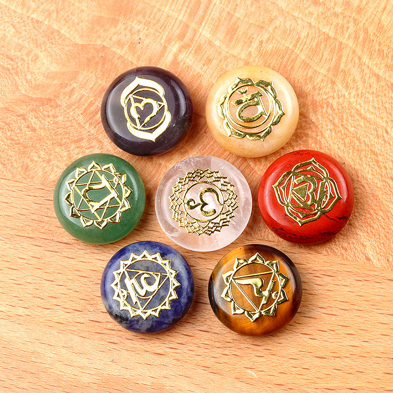 1631-7pcs set Natural crystal seven color stone Seven channel yoga stone disc Reiki symbol Large quantity discount