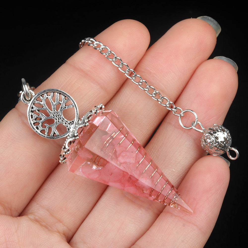 1769-Tree of Life Resin Stone Pendulum Crystal Agate Stone Resin Drip Hexagonal Cone Pendulum Cross-Border Supply