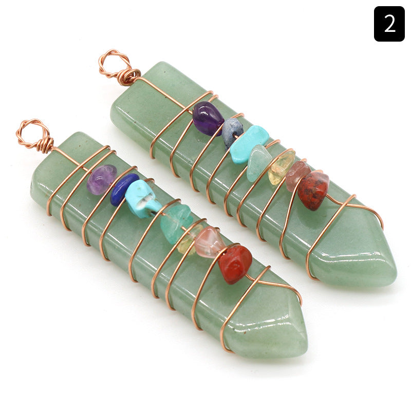 1214-Colorful stone natural crystal agate stone arrow pendant Colorful crystal gravel DIY wire pendant