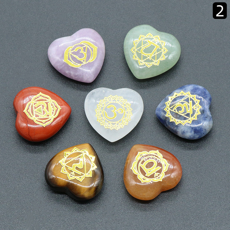 1563-Seven Meridians Love Symbol 7 Pieces per Pack Natural Crystal Agate Yoga Stone Metal Label Factory Direct Sales