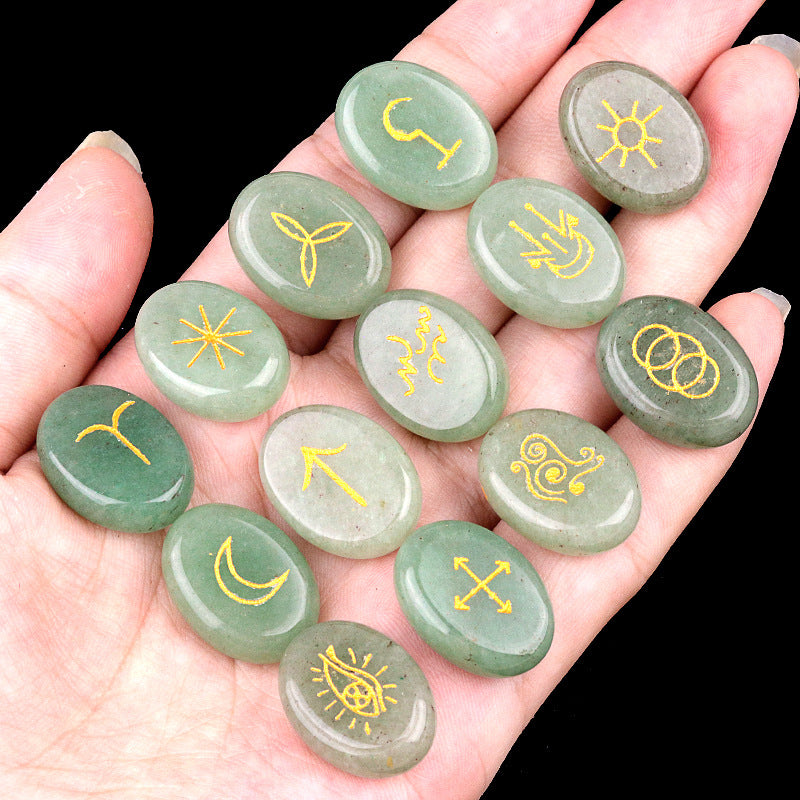 1712-witches runes witch runes natural crystal agate semi-precious stone carving such as Nirun runes