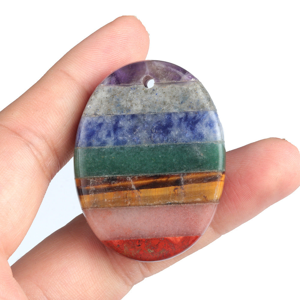 1342-Natural crystal colorful stone double flat oval stitching pendant Yoga stone stitching colorful stone small ornaments