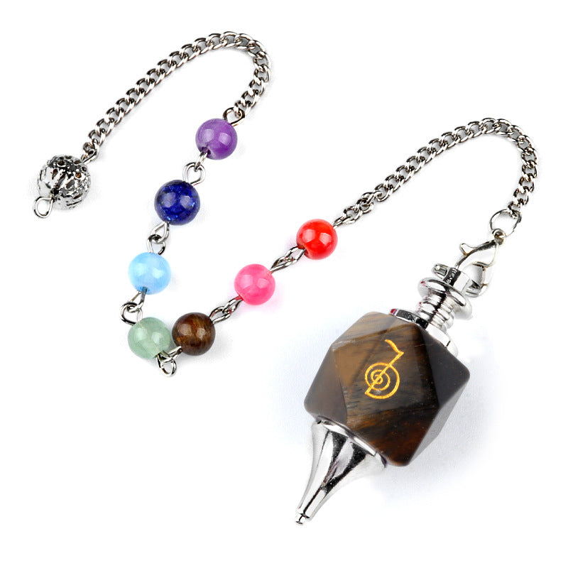 1974 - Chakra Cho Ku Rei Natural Amethyst Agate Stone Power Symbol Pendulum, Healing Pendulum