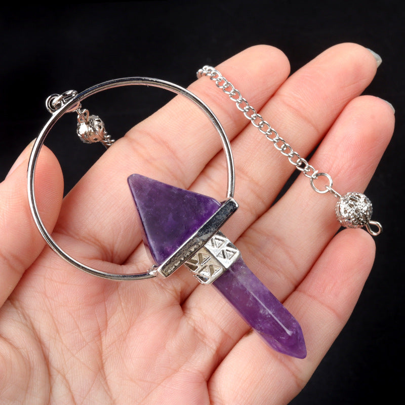 1759 - Amethyst Pyramid Hexagonal Prism Pendulum Pendant, Energy Amplifier Pendulum Pendant, Cross-Border Supply