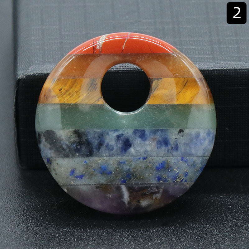 1347-Colorful stone round side hole pendant natural colorful splicing side hole large hole ring DIY chakra pendant