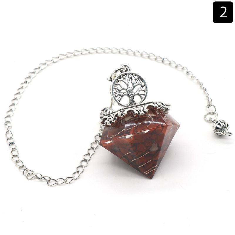 1413 - Diamond Shape Pendulum, Natural Crystal Agate Resin Chip Diamond Shape Pendulum