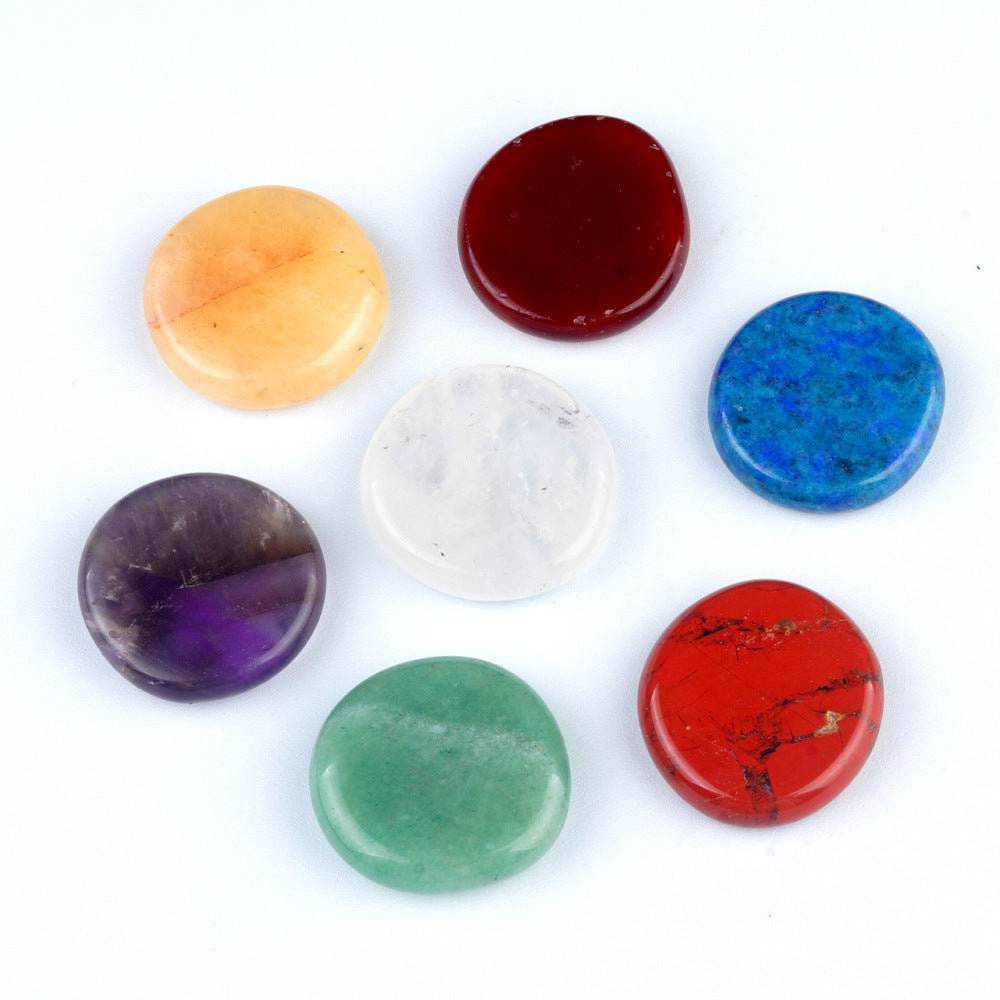 1783-Seven chakras natural agate crystal 20mm round seven chakra stone yoga symbol 7 pieces per set