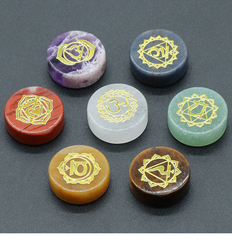 1493-Natural crystal colorful stone disc symbol yoga stone 7 pieces in a bag wish Amazon cross-border hot sale