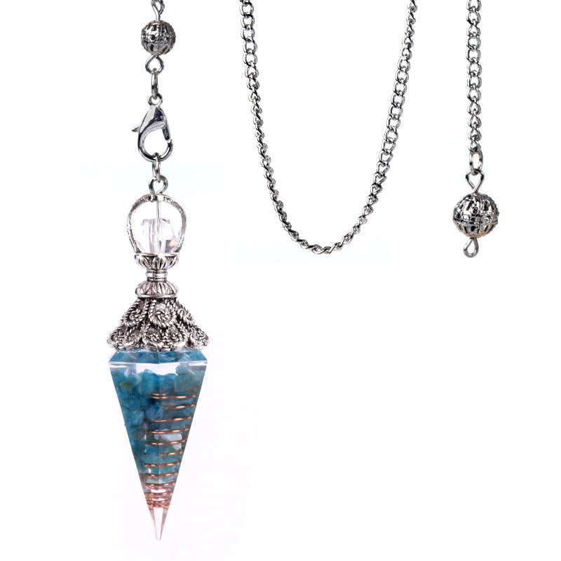 1924-Antique Silver Crystal Semi-precious Stone Colorful Gravel Resin Pendulum Hexagonal Cone Pendant Cross-border Supply