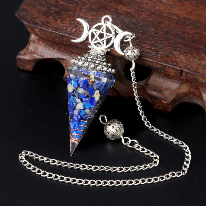 1690 - Three-Phase Moon Rainbow Stone Resin Crystal Gem Six-Sided Pendulum Chakra Pendant Cross-Border Jewelry