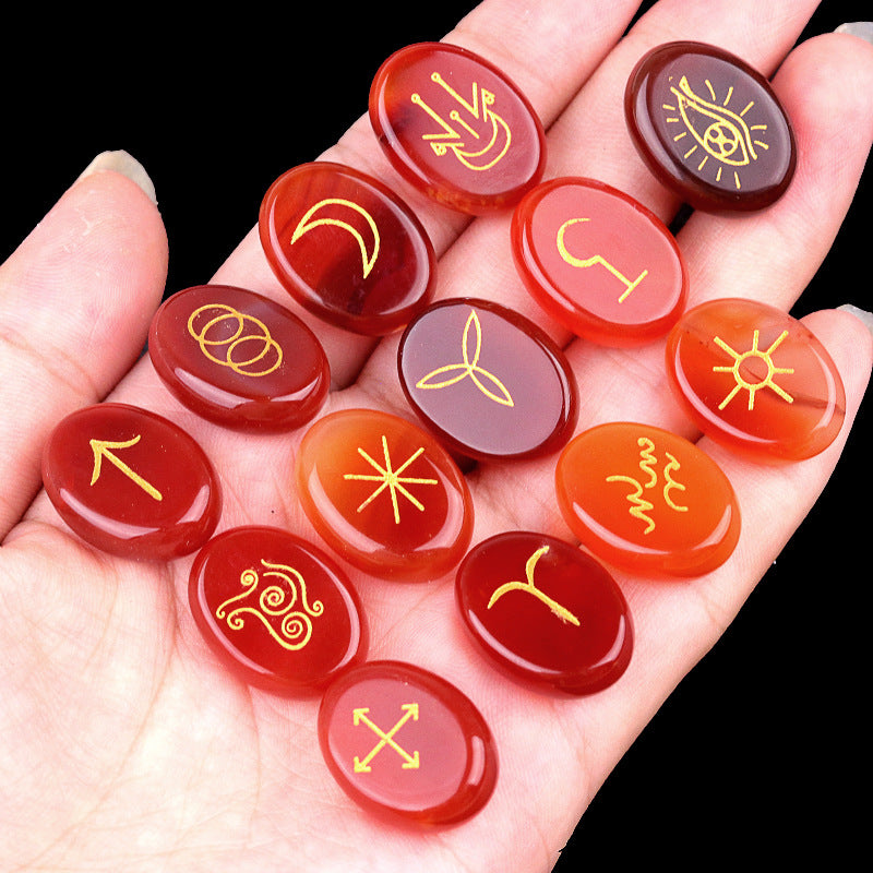 1712-witches runes witch runes natural crystal agate semi-precious stone carving such as Nirun runes