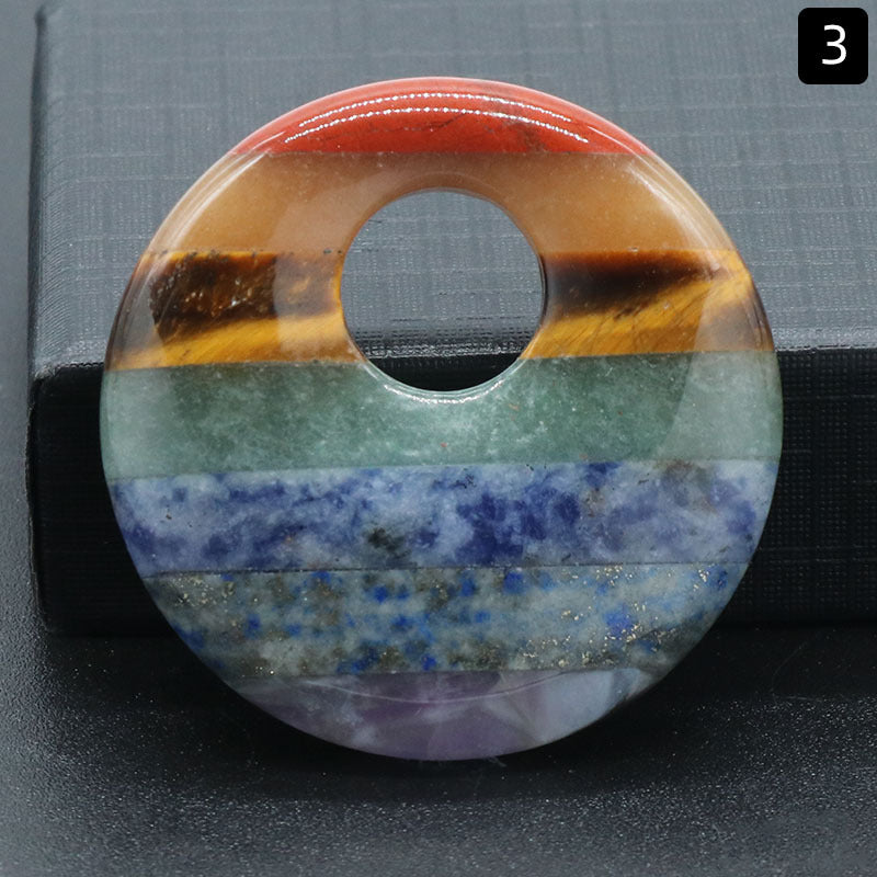 1347-Colorful stone round side hole pendant natural colorful splicing side hole large hole ring DIY chakra pendant