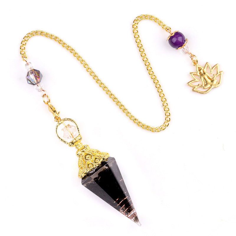 2110 - Natural Crystal Agate Stone Colorful Gravel Resin Gold Hexagonal Cone Pendulum Pendant - New Cross-Border Product