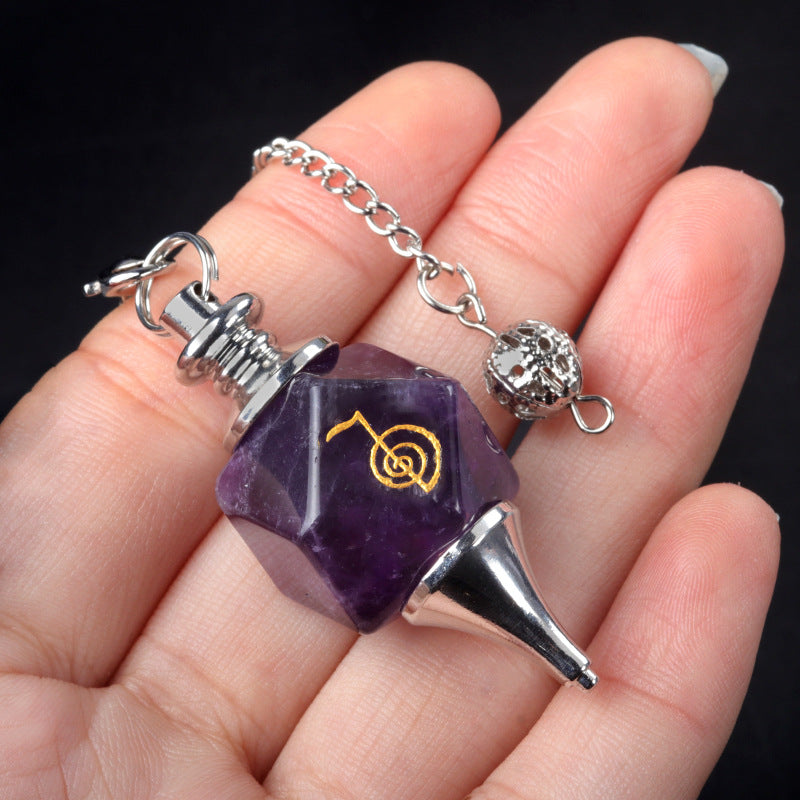 1758 - Cho Ku Rei Power Symbol Pendulum, Amethyst Energy Symbol Hypnosis Healing Pendulum Pendant