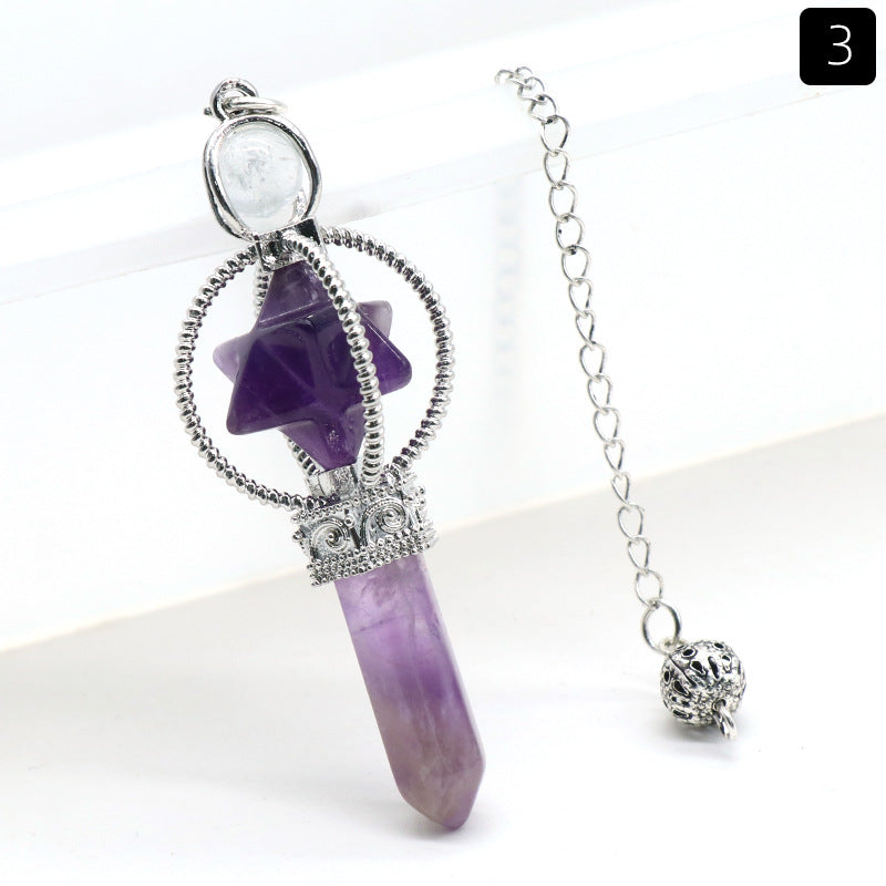 1490 - Natural White Pink Amethyst Merkaba Star Scepter Pendulum, Merkaba Star of David Hexagonal Prism Crystal Pendant