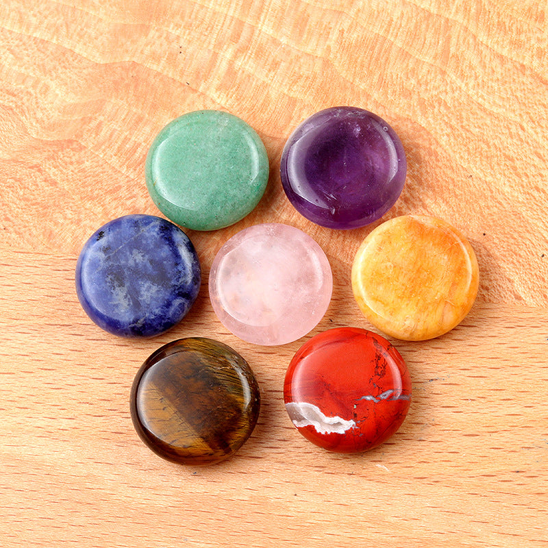 1631-7pcs set Natural crystal seven color stone Seven channel yoga stone disc Reiki symbol Large quantity discount