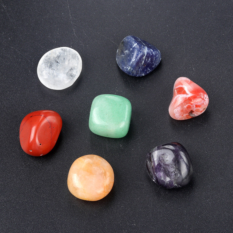 1536-Natural stone crystal agate stone seven veins irregular rolling stone colorful stone yoga stone 7/8 pieces set