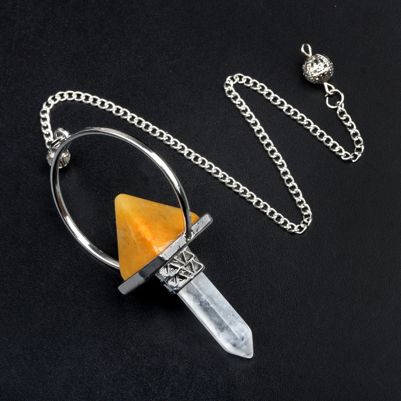 1925-White Crystal Column Pyramid Hexagonal Column Pendulum Pendant Energy Amplifier Pendant