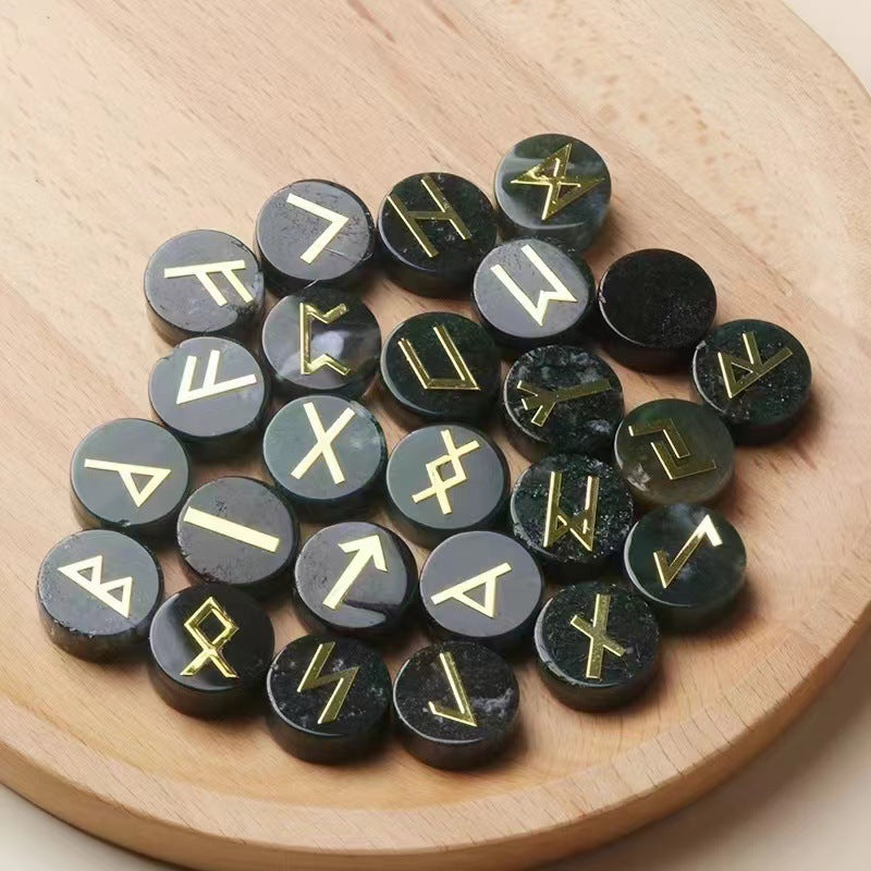 1662-25 pieces per pack Runes natural crystal agate rune letter disc set Nordic Germanic