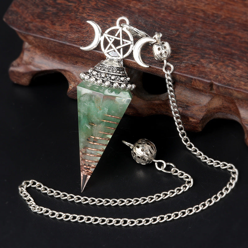 1690 - Three-Phase Moon Rainbow Stone Resin Crystal Gem Six-Sided Pendulum Chakra Pendant Cross-Border Jewelry