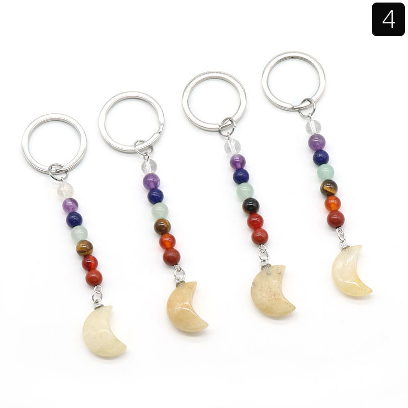 1486-Natural crystal colorful stone moon keychain bag pendant ornaments chakra keychain wholesale