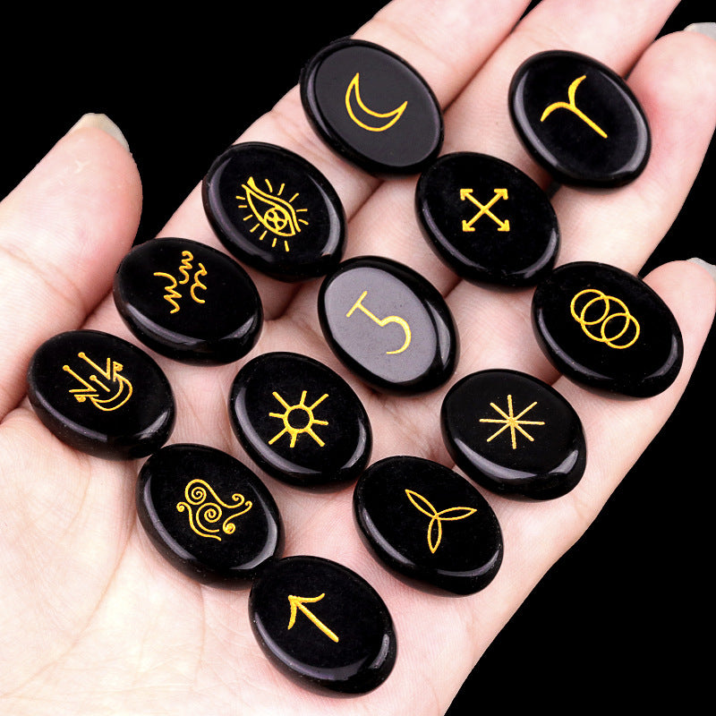 1712-witches runes witch runes natural crystal agate semi-precious stone carving such as Nirun runes