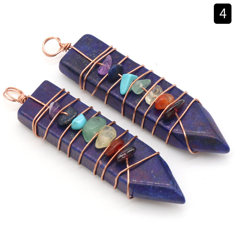 1214-Colorful stone natural crystal agate stone arrow pendant Colorful crystal gravel DIY wire pendant