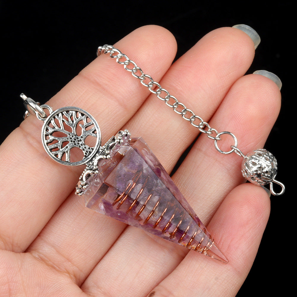 1769-Tree of Life Resin Stone Pendulum Crystal Agate Stone Resin Drip Hexagonal Cone Pendulum Cross-Border Supply