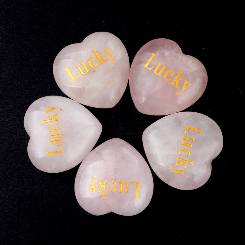 1684-Inspirational Stones Natural Pink Crystal Power Stone 30mm Love Inspiration Stone 15 Words