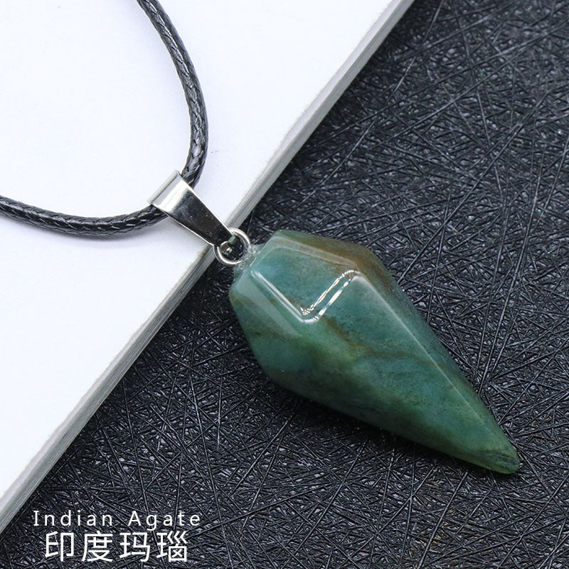 748-Natural Crystal Pendant Hexagonal Prism Conical Six-Sided Rhombus Pendulum