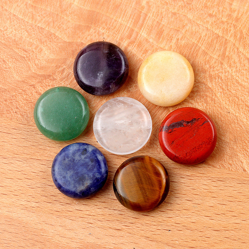 1631-7pcs set Natural crystal seven color stone Seven channel yoga stone disc Reiki symbol Large quantity discount