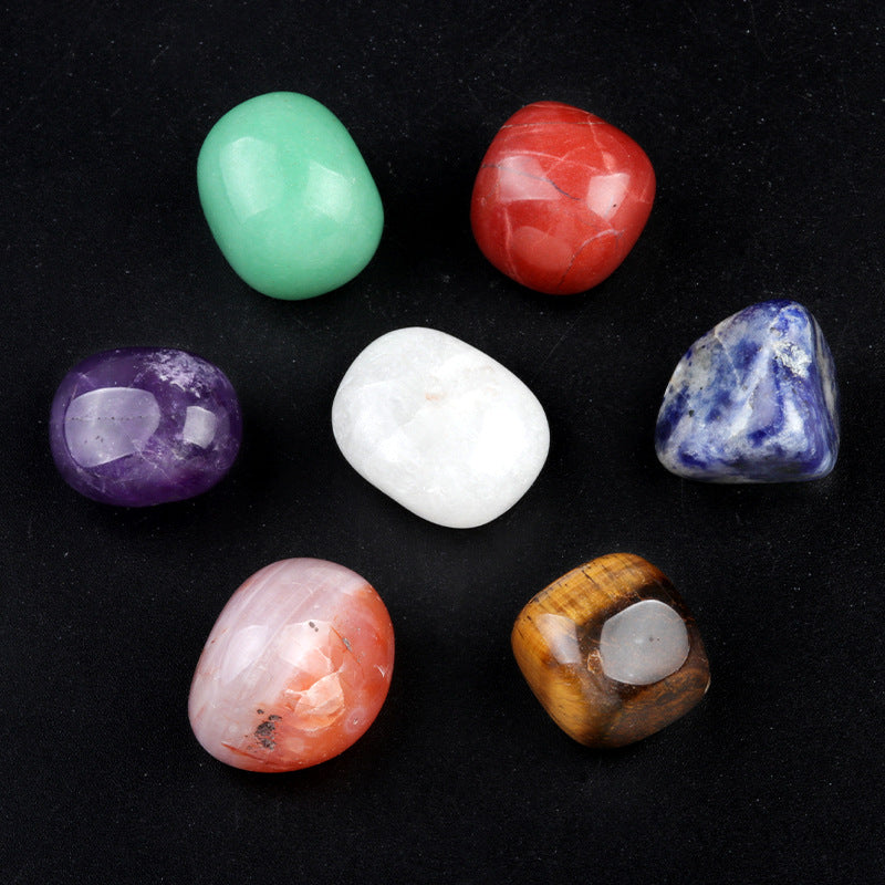 1536-Natural stone crystal agate stone seven veins irregular rolling stone colorful stone yoga stone 7/8 pieces set