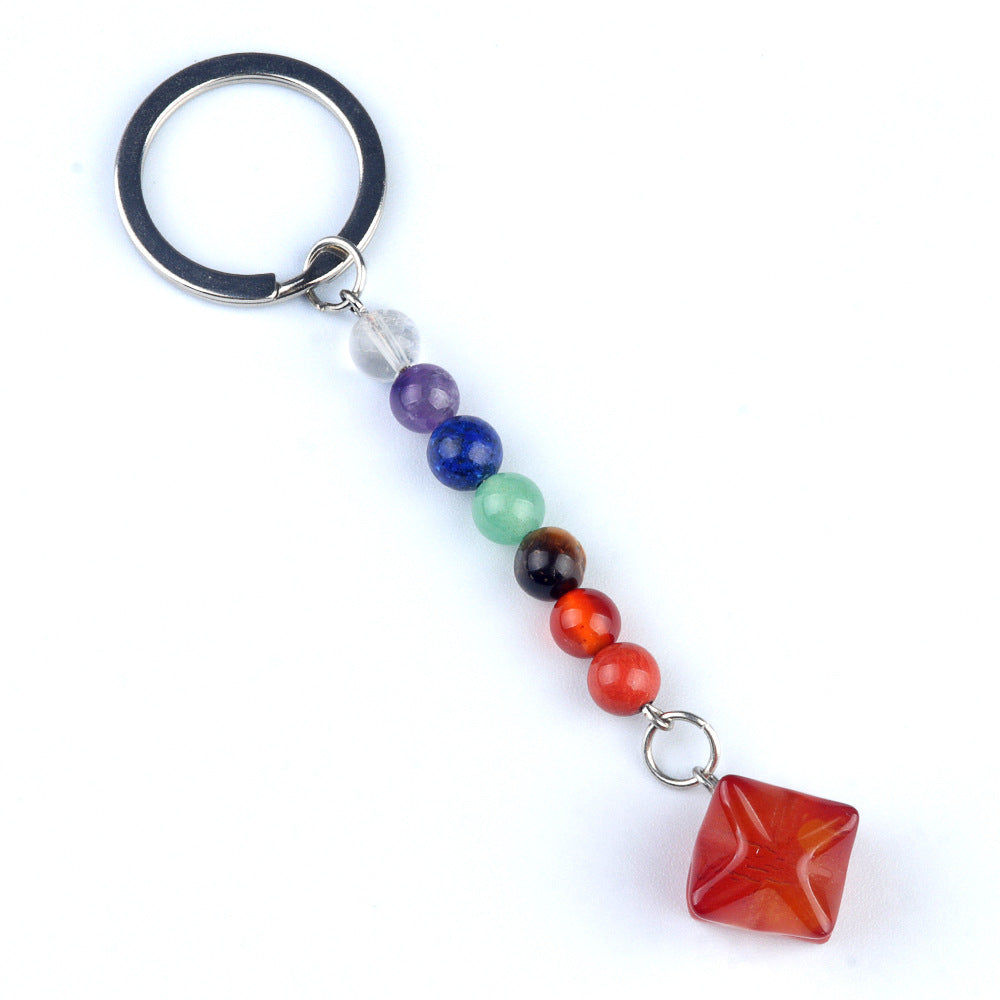 1937-Natural crystal agate colorful stone Kaba star keychain Merkaba star three-dimensional six-pointed star pendant