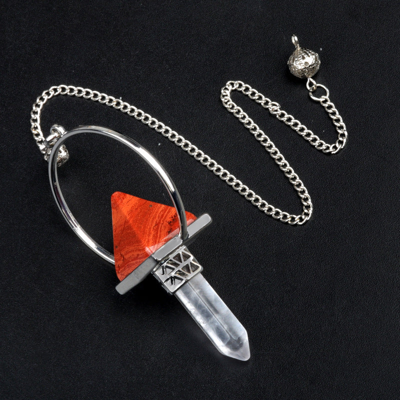 1925-White Crystal Column Pyramid Hexagonal Column Pendulum Pendant Energy Amplifier Pendant