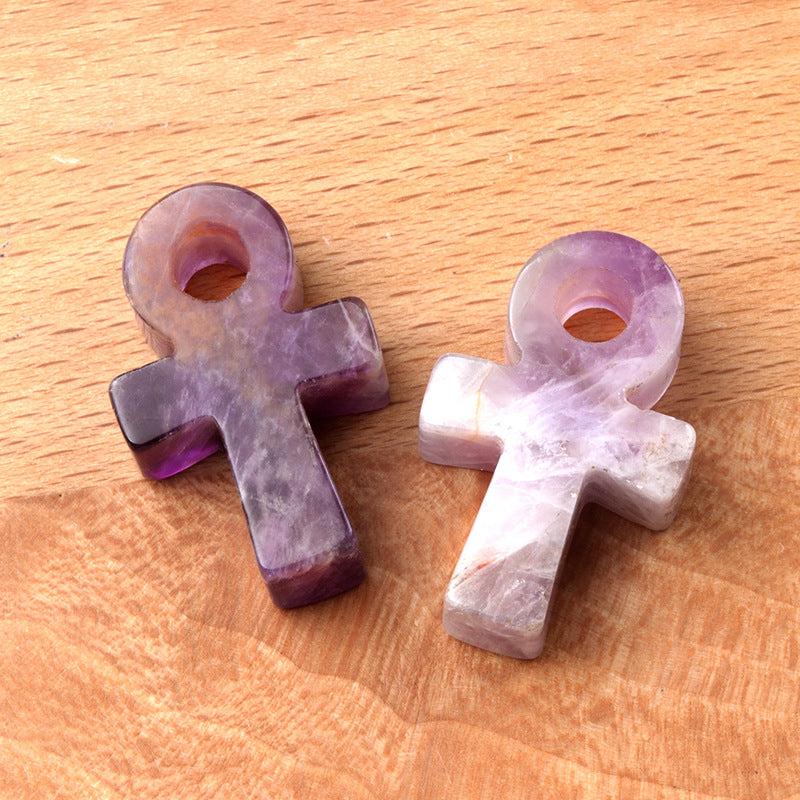 1627-Crystal Agate Stone Ankh Cross Pendant Egyptian Cultural Life Symbol DIY European and American Accessories