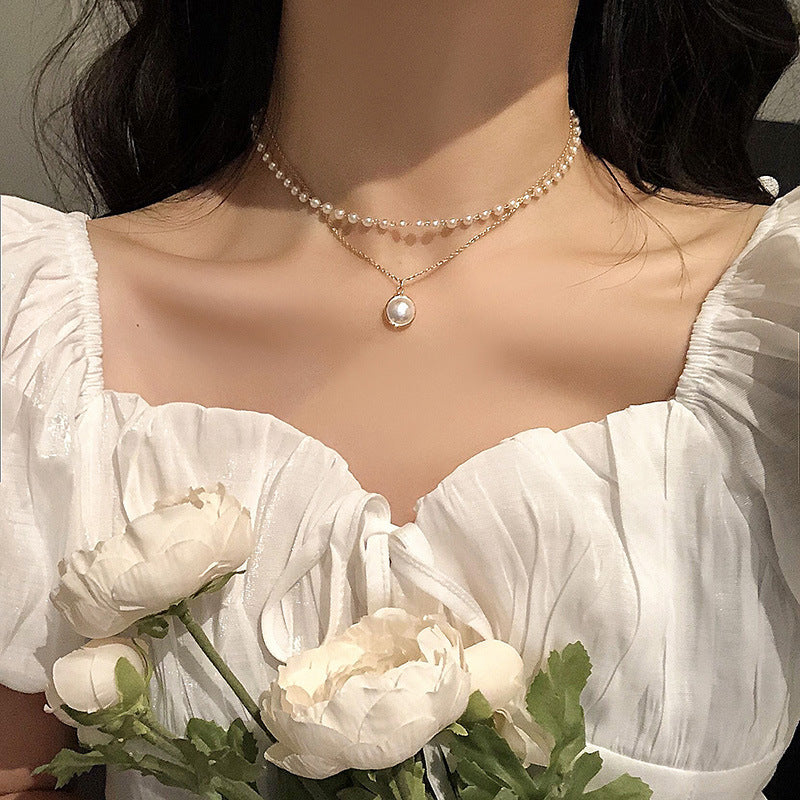 High-end light luxury pearl necklace love hot girl beaded clavicle necklace