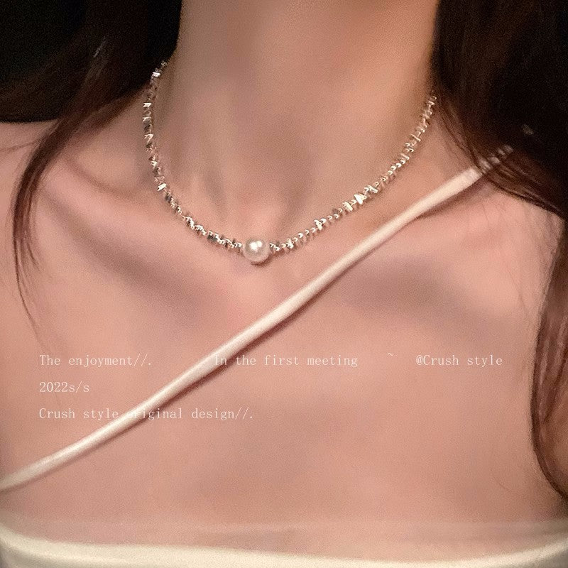 High-end light luxury pearl necklace love hot girl beaded clavicle necklace