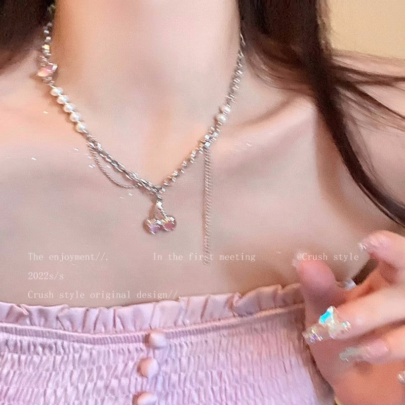 High-end light luxury pearl necklace love hot girl beaded clavicle necklace