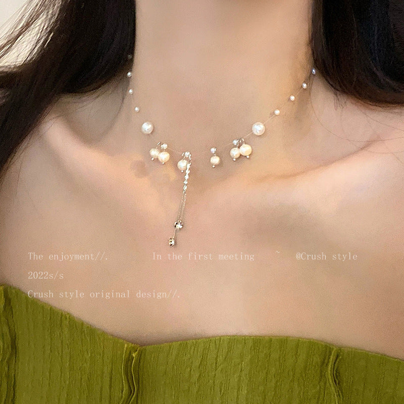 High-end light luxury pearl necklace love hot girl beaded clavicle necklace