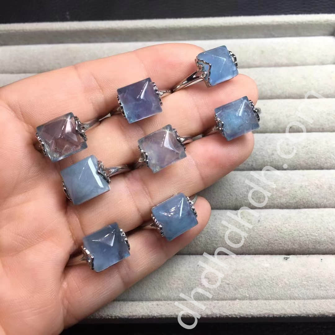 Aquamarine square rings