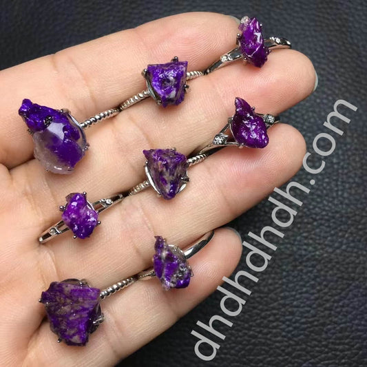 Raw sugilite rings