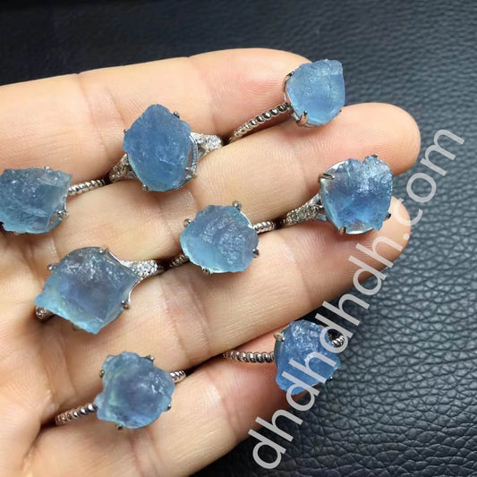 Raw aquamarine rings