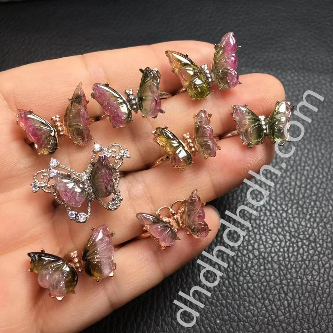 Tourmaline butterfly rings