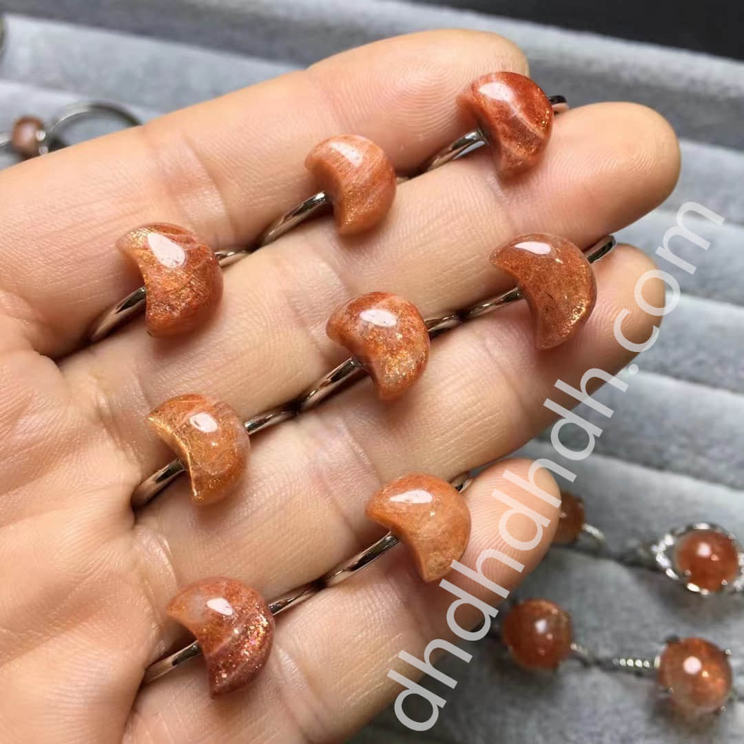 Golden Sunstone moon rings