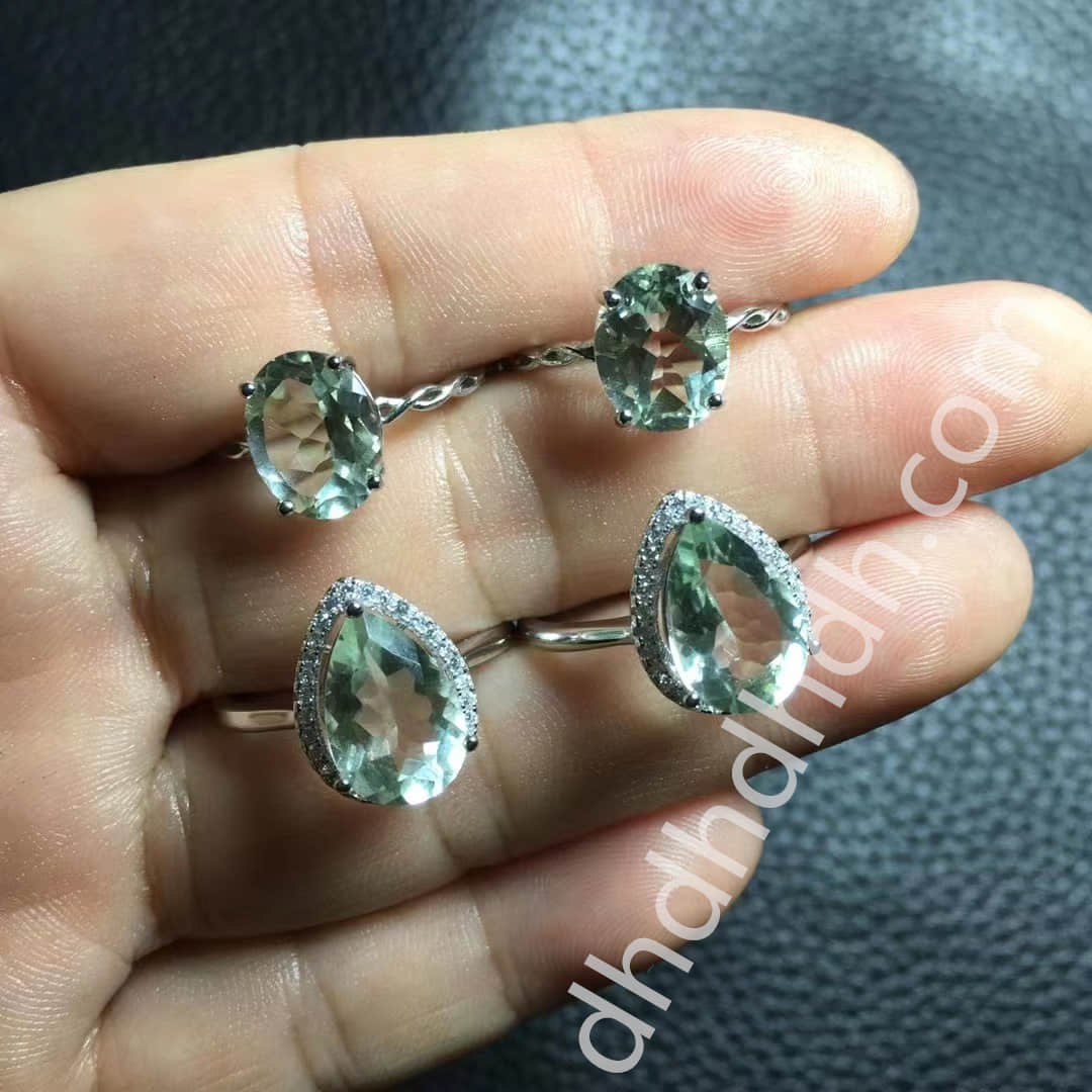 Natural green crystal faceted rings